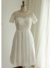 Lace Chiffon Short Sleeves Knee Length Wedding Dress